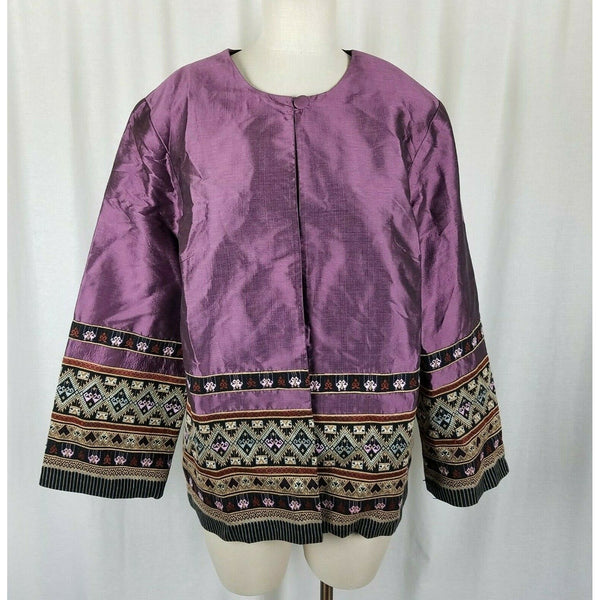Handmade Open Front Swing Embellished Metallic Sheen Jacket Blazer Womens L XL