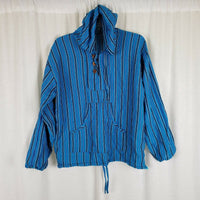 Vintage Striped Hooded Woven Henley Shirt Jacket Hoodie Mens 42 Drug Rug Baja