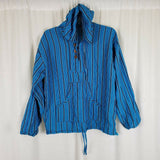 Vintage Striped Hooded Woven Henley Shirt Jacket Hoodie Mens 42 Drug Rug Baja