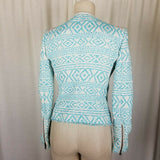 Trafaluc Zara Aztec Side Zip Up Raw Fringe Padded Shoulders Jacket Womens S Blue