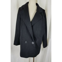 Vintage 80s Check Point Wool Black Double Breasted Peacoat Coat Womens L XL USA