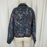 LL Bean Woven Tapestry Cotton Prism Cropped Jacket Blazer Womens L Button Up USA