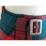 Vintage Belted Wool Tartan Scotch Plaid Kilt Wrap Skirt Womens S Red Buckles