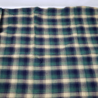 Vintage Soft Cotton Plaid Woven Fabric 1+ yards Green Tan Navy Tartan Scotch