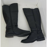 G by Guess Black Leather Boots Womens 7 Tall Knee High Zip Up Buckles Riding