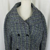 Gap Double Breasted Striped Mottled Tweed Wool Jacket Blazer Womens L Charcoal