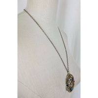 Colorful Jeweled Medallion Pendant Necklace Silver Filigree Statement Charm