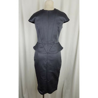 Bastyan Fitted Peplum Dress Slate Gray Womens 8 Cap Sleeve Avant Garde Cotton