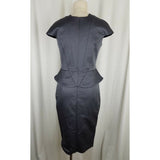 Bastyan Fitted Peplum Dress Slate Gray Womens 8 Cap Sleeve Avant Garde Cotton