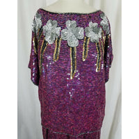 Vintage Infashions Heavily Beaded Sequined Skirt Top Suit Set Outfit Womens S