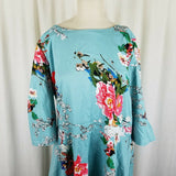 Artter Floral Turquoise Twirl Swing Dress Womens 3XL Retro MuMu Built in Tie