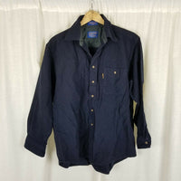 Pendleton Fitted Patch Elbows Wool Trail Shirt Mens Size L Navy Blue Button Up