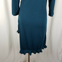 Matti Mamane Green Ruffled Ruched Faux Wrap Jersey Knit Dress Womens 3 L NWT