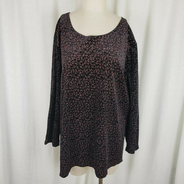 Elementz Stretch Jersey Knit Floral Metallic Top Shirt Tunic Blouse Womens 3X
