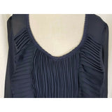 Nanette Lepore Navy Blue Ruffled Pleated Sheer Poet Tunic Blouse Womens 6 USA
