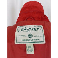 St. John's Bay Washable LEATHER Suede Full Button Up SHIRT JACKET Womens L Red