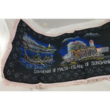 Vintage Malta Island Black Velvet Large Souvenir Pillow Cover Table Runner 50s