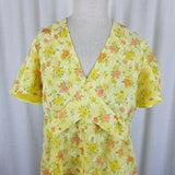 Vintage Flocked Floral Maxi Prairie Dress Long Ruffled Short Sleeve Womens M L