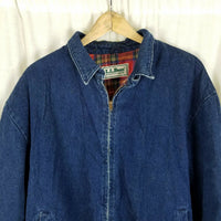 Vintage LL Bean Plaid Flannel Lined Denim Bomber Style Jacket Mens L XL