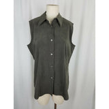 Jessica Holbrook Faux Suede Microfiber Sleeveless Button Up Shirt Top Womens L