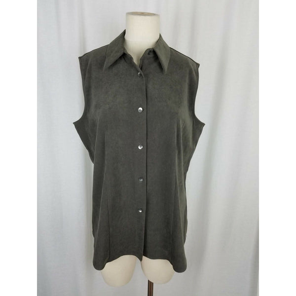 Jessica Holbrook Faux Suede Microfiber Sleeveless Button Up Shirt Top Womens L