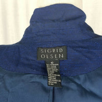 Sigrid Olsen Woven Dark Blue Button Up Jacket Blazer Womens 10 Apron Pockets
