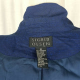 Sigrid Olsen Woven Dark Blue Button Up Jacket Blazer Womens 10 Apron Pockets