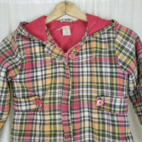 Gymboree Hooded Insulated Pink Checked Zip Up Jacket Girls 7 Pink Yellow 2009