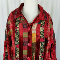 Coldwater Creek Patchwork Paisley Boxed Ribbon Sequin Jacket Blazer Womens M Red