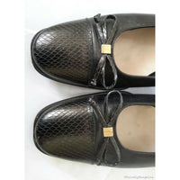 Salvatore Ferragamo Boutique Snake Skin Look Bow Low Heel Black Italy Womens 6