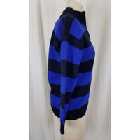 LRL Ralph Lauren Petites Blue Wide StripeS Knit 1/4 Zip Crest Sweater Womens P