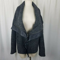 Forever 21 Black White Boucle Wool Shawl Collar Asymmetrical Jacket Womens L