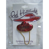 Red Hattitude Hat Society Eyeglass Holder Pin Brooch 18 kt Gold Finish with Bow