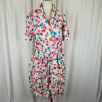 Vintage Handmade Wrap Dress Womens L XL Floral Cotton Belted Tie Shawl Collar