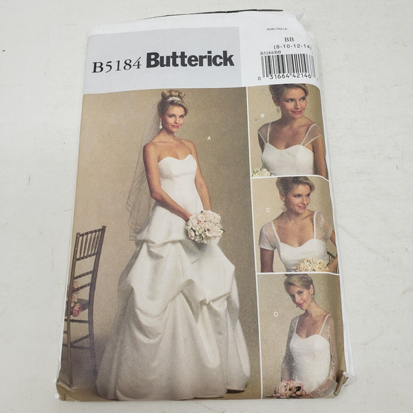 Vintage Butterick B5184 Sewing Pattern Tiered Wedding Dress 8-10-12-14 Bride