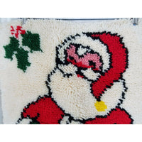 Vintage SANTA Claus Wool Latch Hook Christmas WALL HANGING Rug COMPLETED 21x26