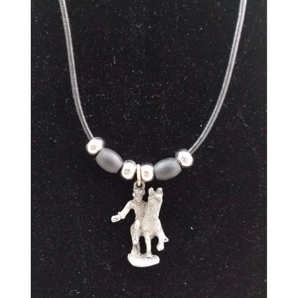 Paul Revere's Ride Pewter Silver Black Rope Bead Necklace Pendant Charm Souvenir