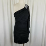 Deb Slinky One Shoulder Ruched Little Black Dress with Jeweled Accents Women's size Large