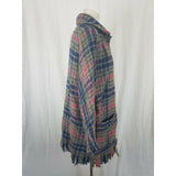 MacNaughtons Pitlochry Scotland Wool Plaid Fringed Woven Sweater Coat Womens M L