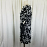 Vintage Talbots Black & White Floral Circle Vines Faux Wrap Dress Womens 14 New