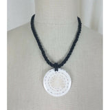 Polished Stone Circle Medallion Pendant Chunky Beaded Necklace Statement Piece