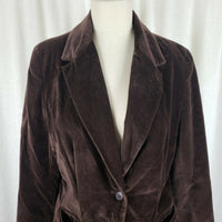 Vintage INC Petite Chocolate Brown Velvet Jacket Blazer Womens 12P Button Up USA