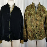 Vintage Reversible Black Velvet Frog Closures Jacket Chinese Metallic Womens L