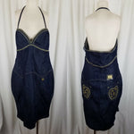 Apple Bottoms Denim Blue Jean Wiggle Bodycon Halter Summer Sun Dress Womens 18