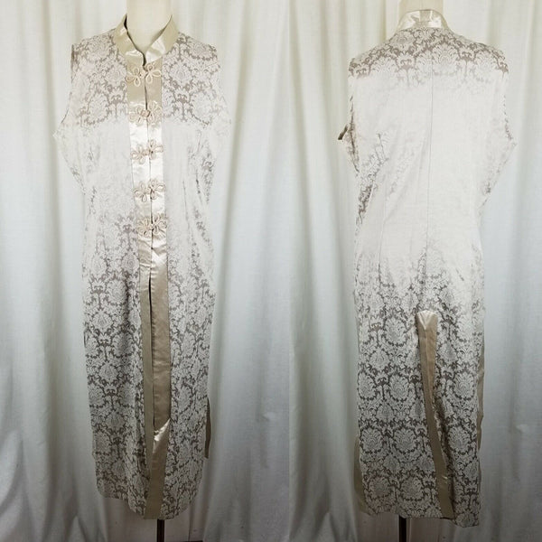 Vintage Sally USA Floral Jacquard Maxi Duster Vest Womens XL Dress Frog Closure