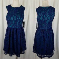 Ivy + Blu Lace Overlay Fit & Flare Twirl Dress Womens 8 Summer Mini Sundress NWT