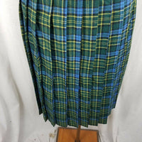 Vintage Crazy Horse Wool Tartan Plaid Pleated Long Midi Skirt Womens 5/6 Green