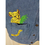 Quacker Factory Wild Jungle Zoo Animals Patch Denim Blue Jean Jacket Womens M