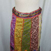 Nepal Silk Patchwork Tribal Ethnic Long Maxi Peasant Prairie Boho Skirt M Loud