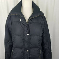 Michael Kors Black Goose Down Jacket Parka Coat Womens L Puffer Knit Collar